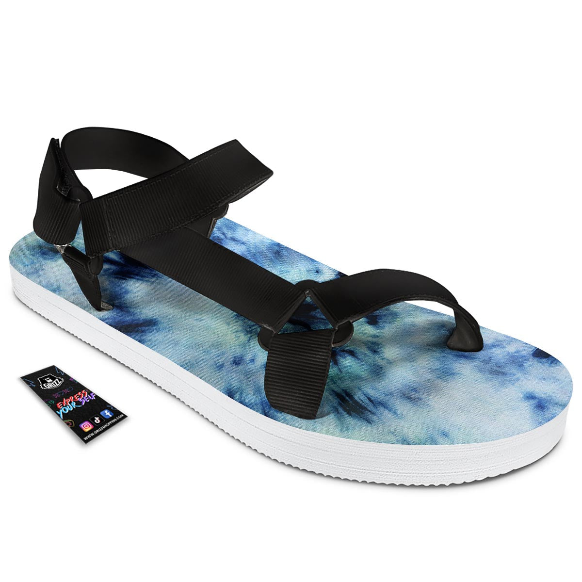 Shibori Tie Dye Print Black Open Toe Sandals-grizzshop