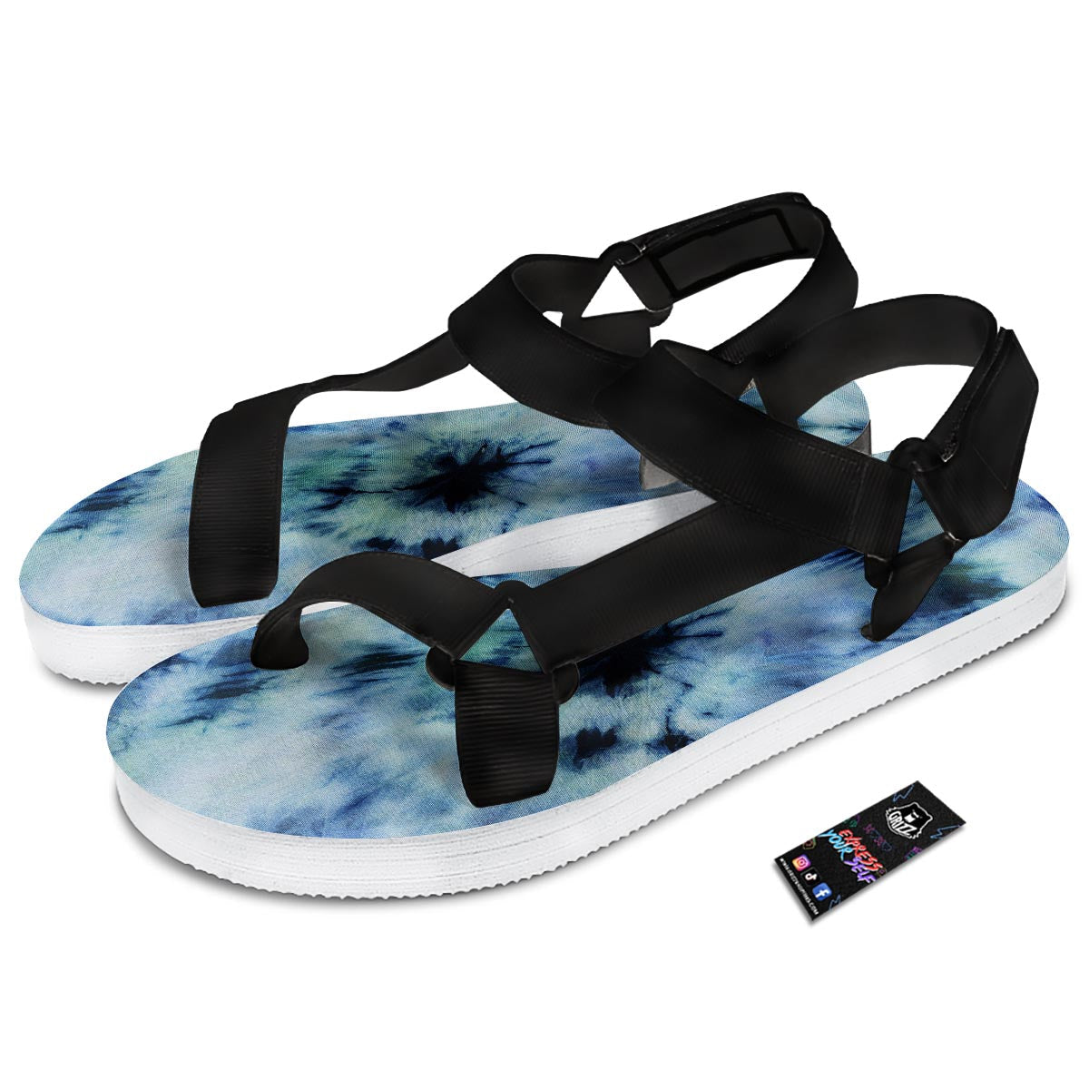 Shibori Tie Dye Print Black Open Toe Sandals-grizzshop