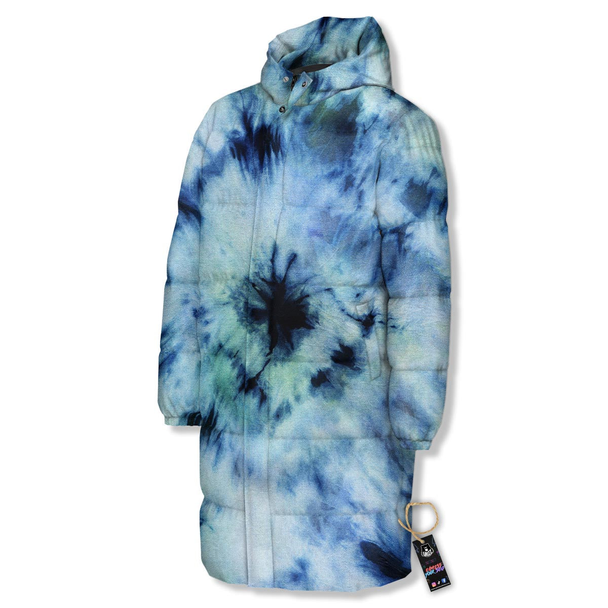 Shibori Tie Dye Print Long Down Jacket-grizzshop