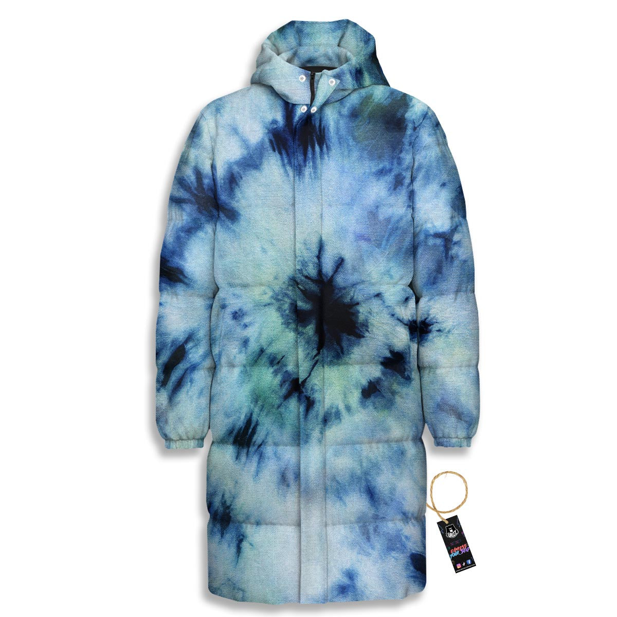 Shibori Tie Dye Print Long Down Jacket-grizzshop