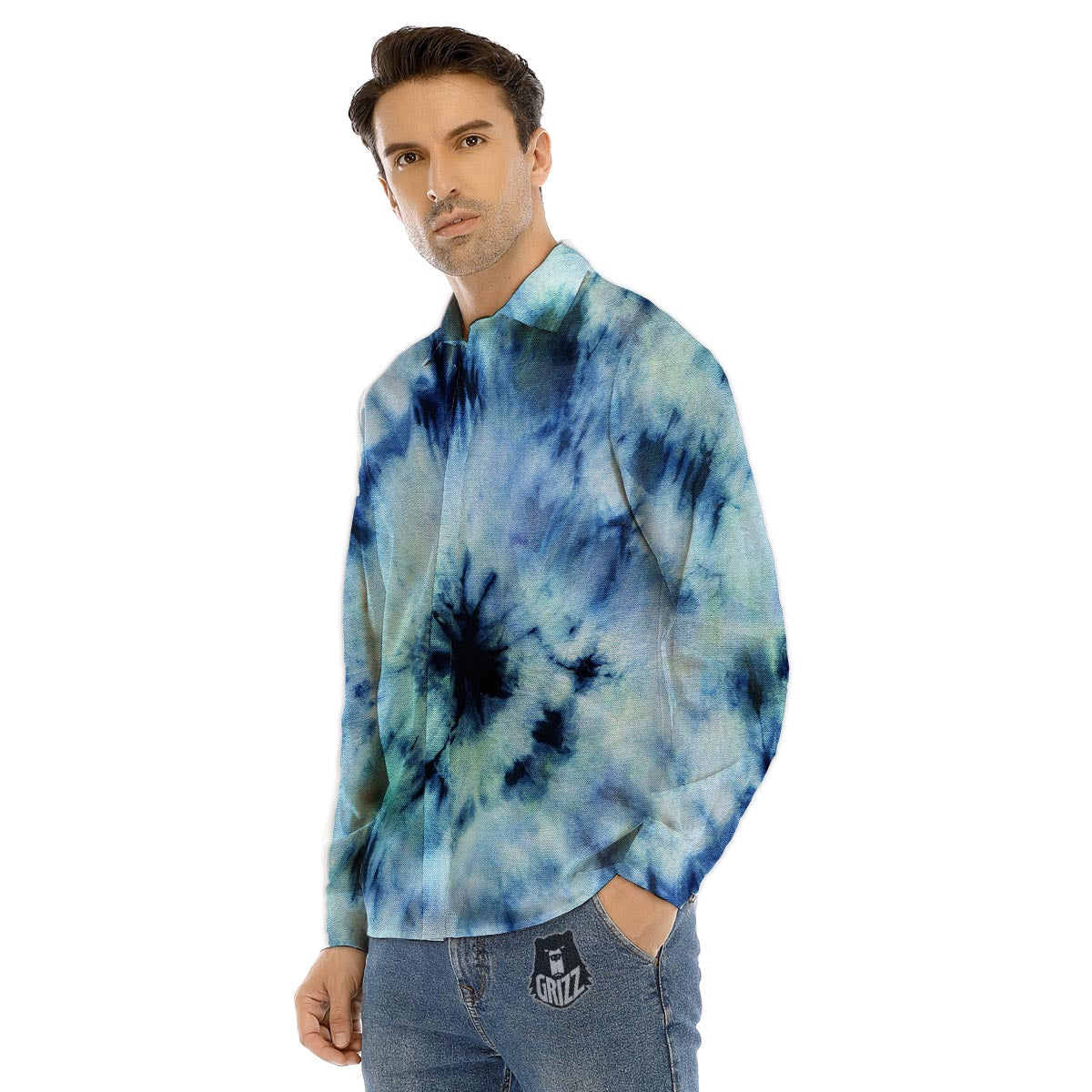 Shibori Tie Dye Print Men's Dress Shirts-grizzshop