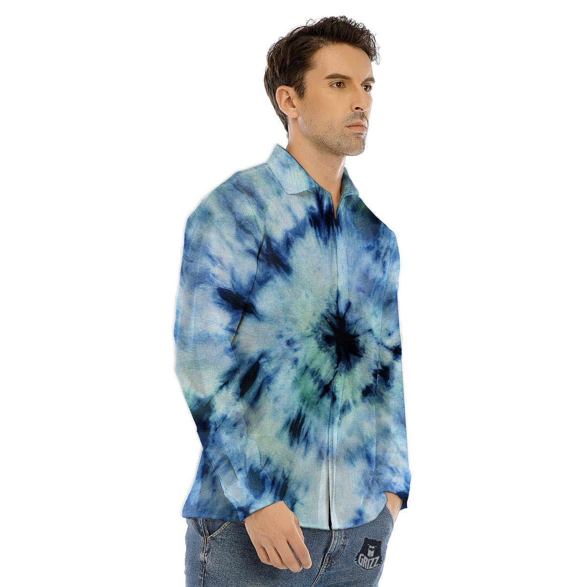 Shibori Tie Dye Print Men's Dress Shirts-grizzshop