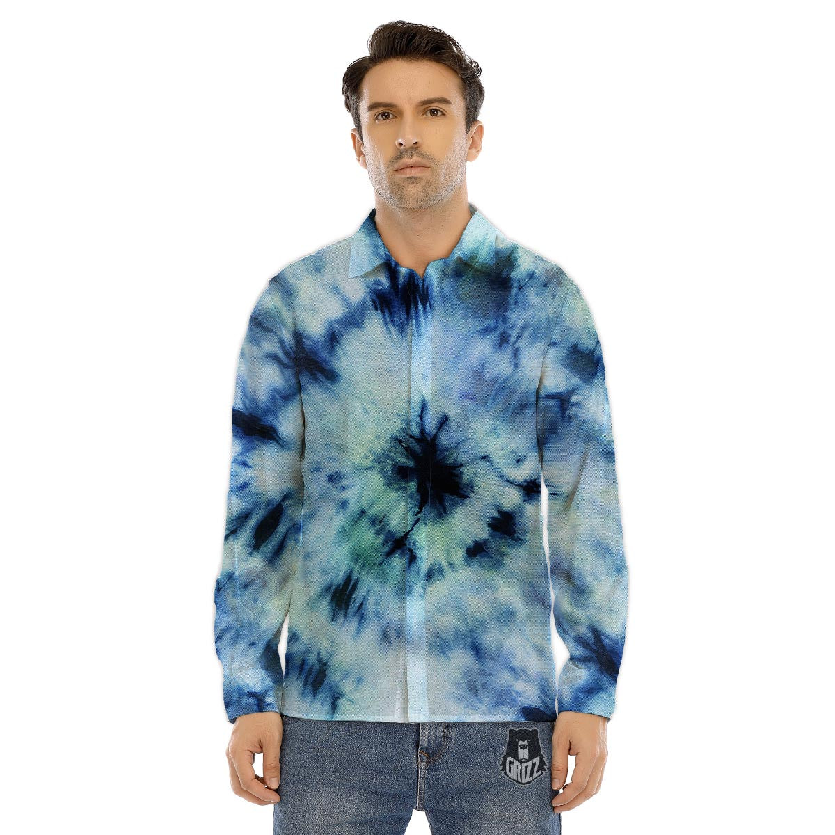 Shibori Tie Dye Print Men's Dress Shirts-grizzshop
