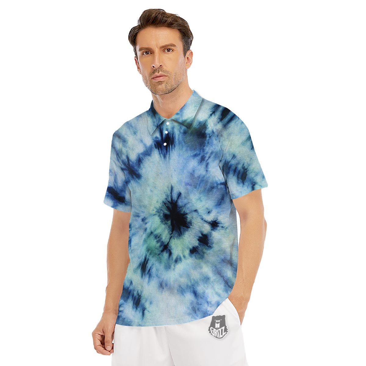 Shibori Tie Dye Print Men's Golf Shirts-grizzshop