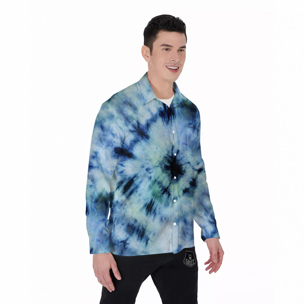 Shibori Tie Dye Print Men's Long Sleeve Shirts-grizzshop
