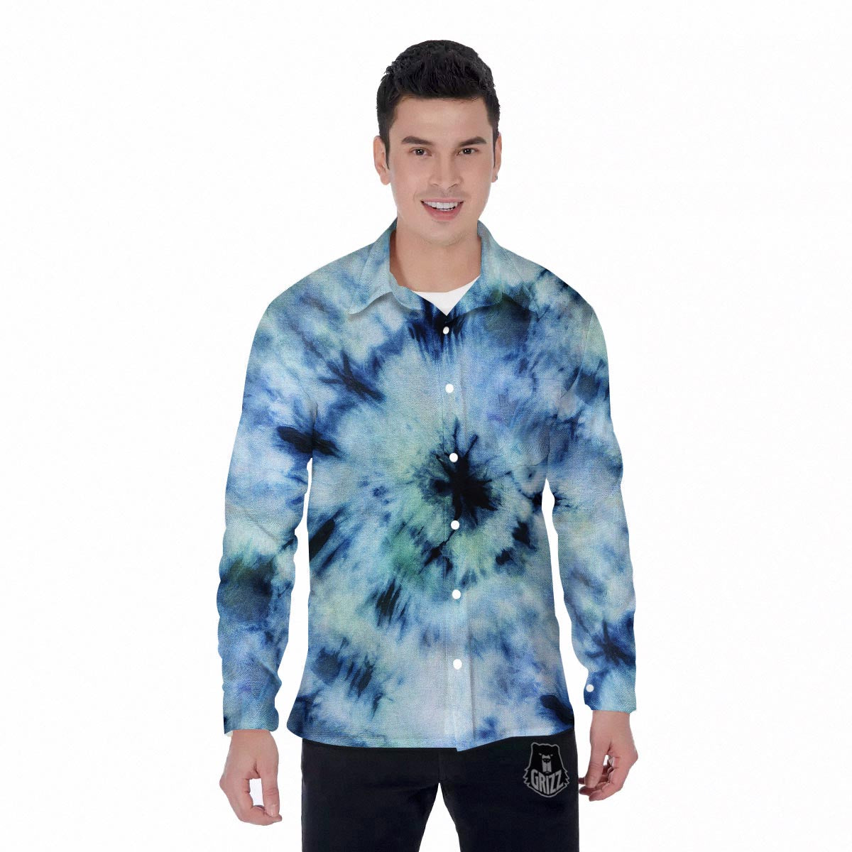 Shibori Tie Dye Print Men's Long Sleeve Shirts-grizzshop