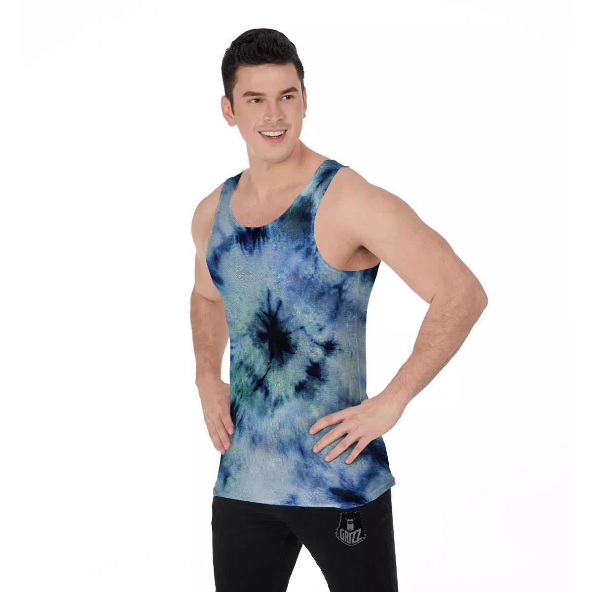 Shibori Tie Dye Print Men's Tank Top-grizzshop
