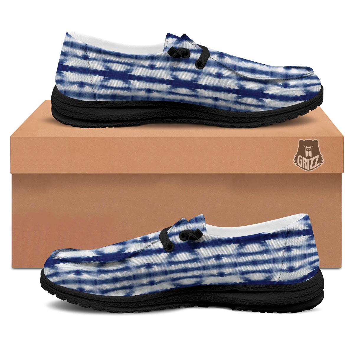Shibori Tie Dye Print Pattern Black Loafers-grizzshop