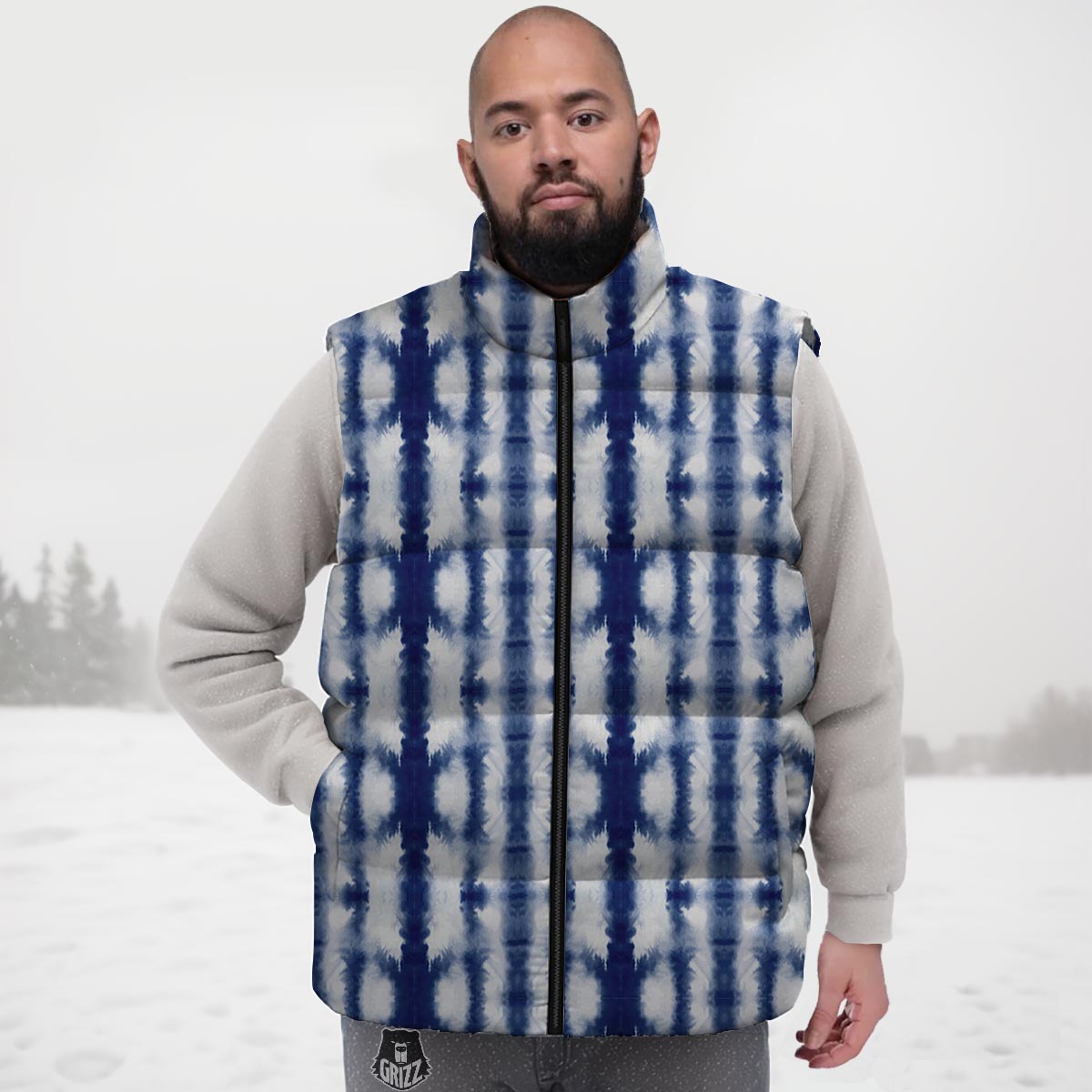 Shibori Tie Dye Print Pattern Down Vest