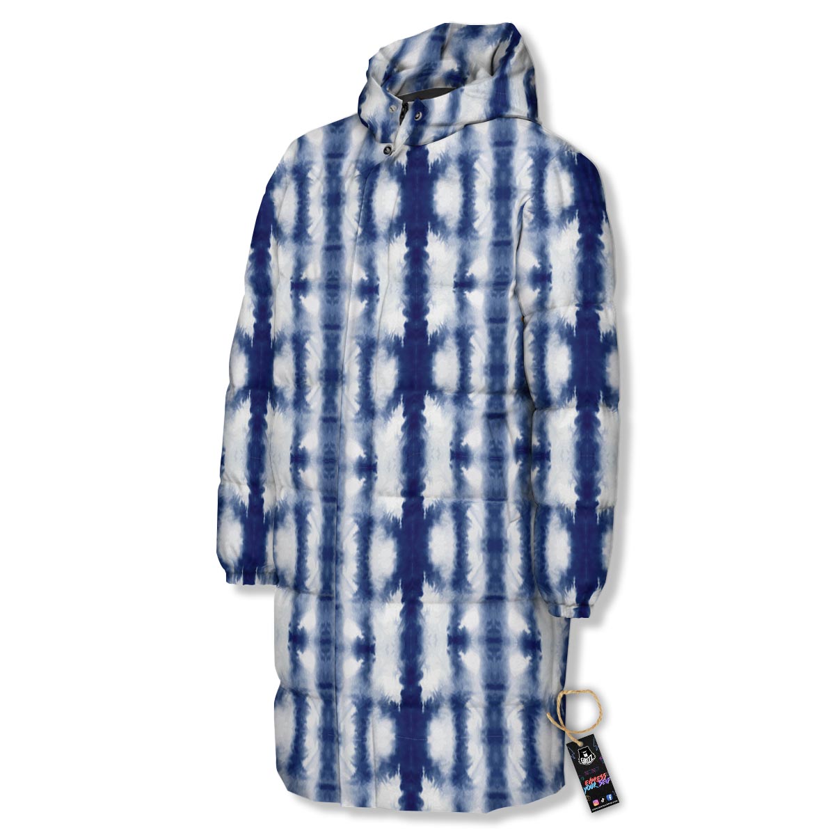 Shibori Tie Dye Print Pattern Long Down Jacket-grizzshop