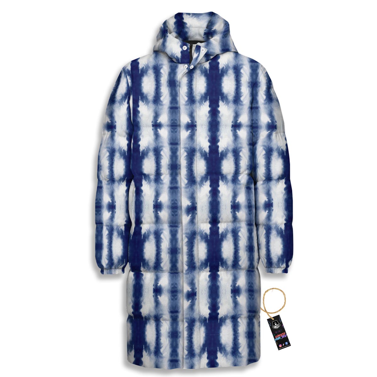 Shibori Tie Dye Print Pattern Long Down Jacket-grizzshop