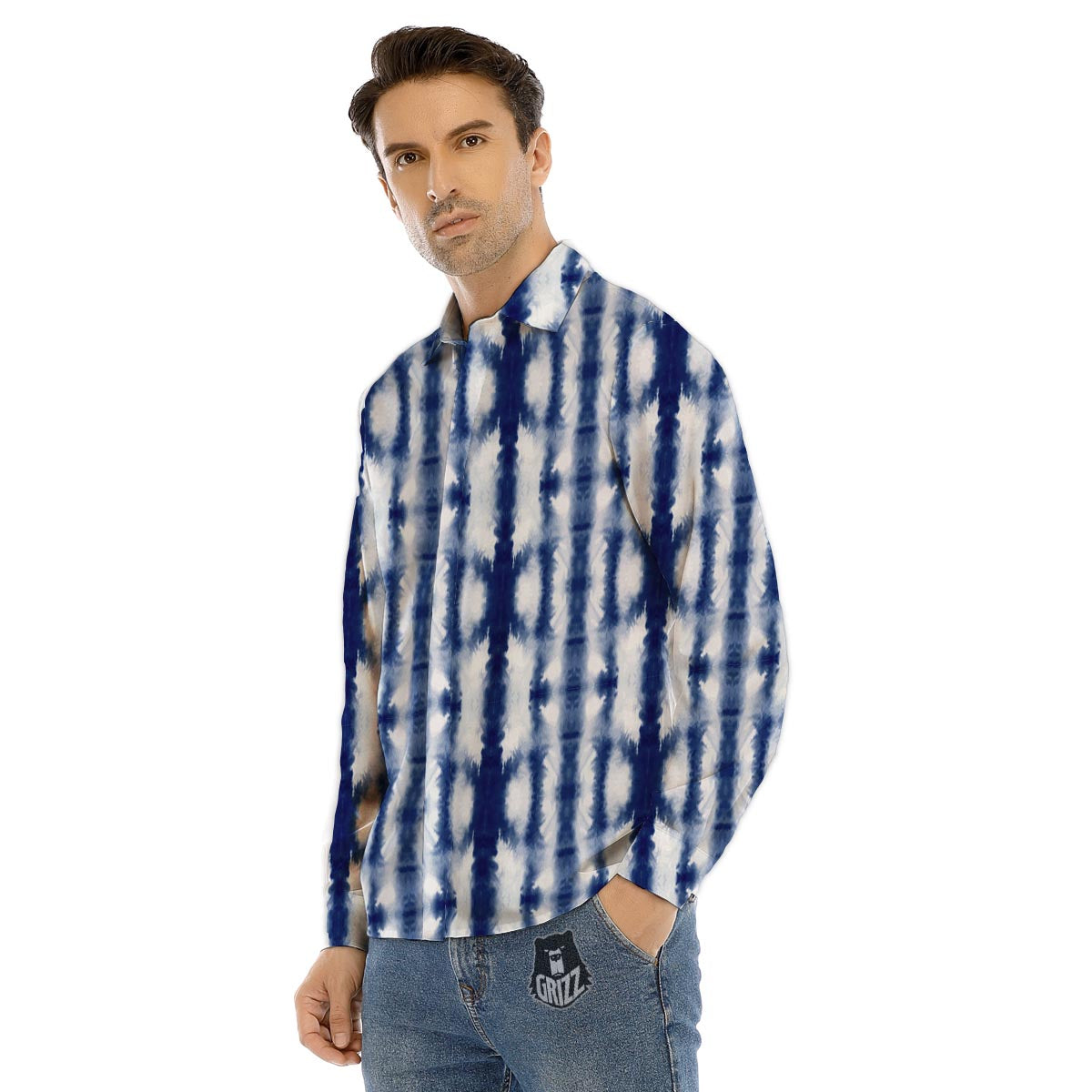 Shibori Tie Dye Print Pattern Men's Dress Shirts-grizzshop