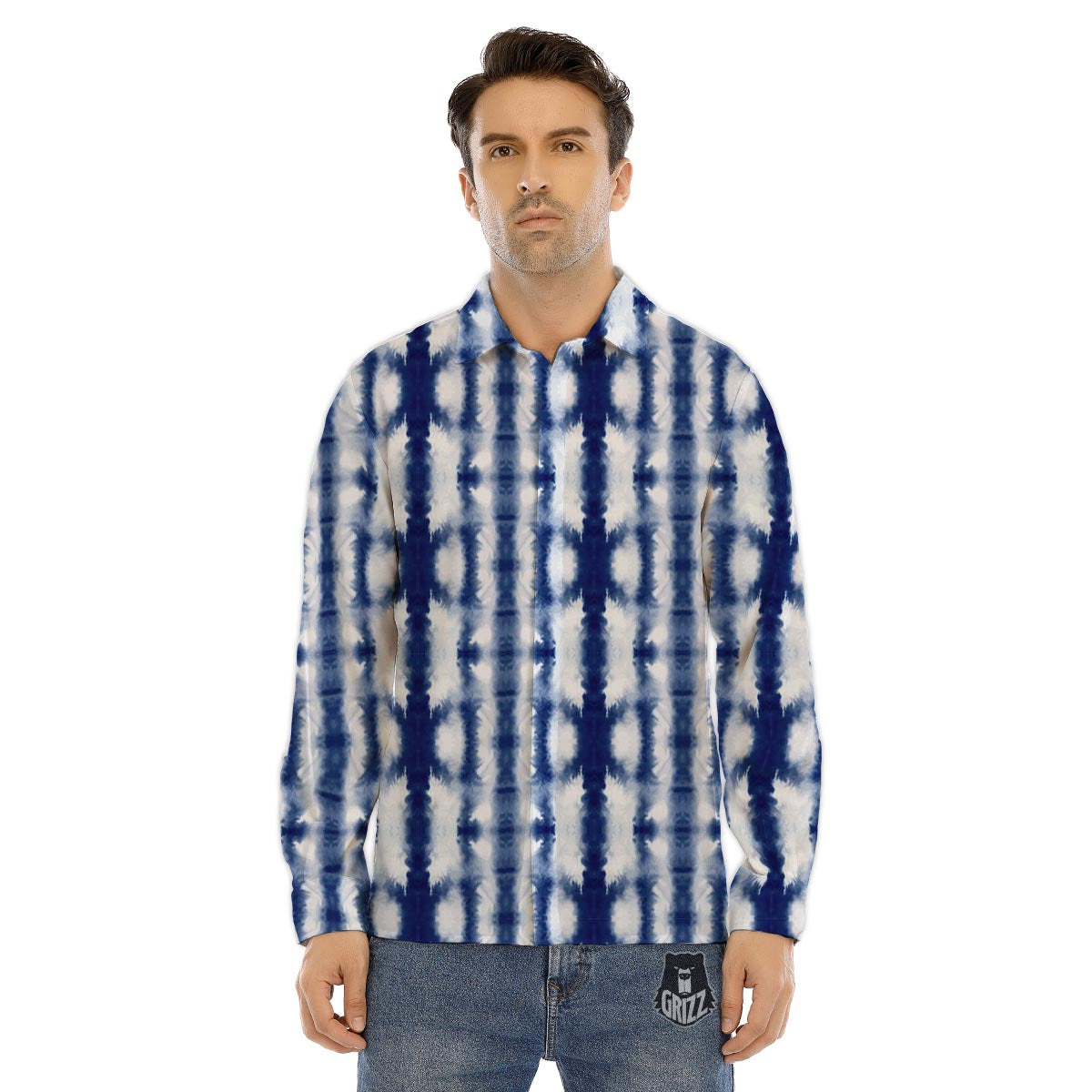 Shibori Tie Dye Print Pattern Men's Dress Shirts-grizzshop