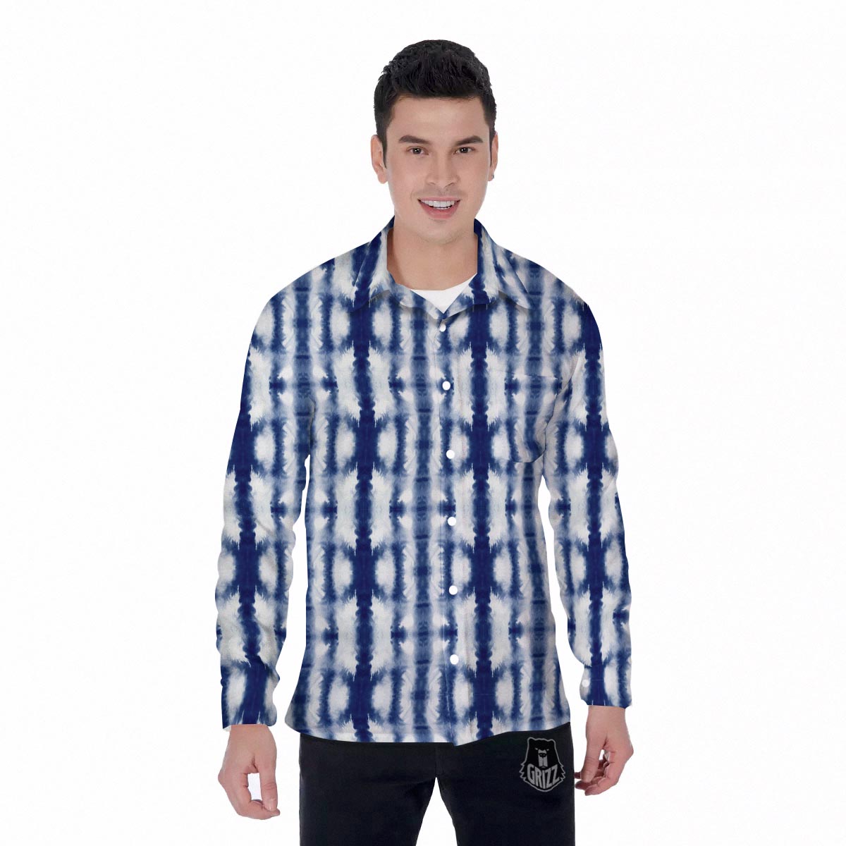 Shibori Tie Dye Print Pattern Men's Long Sleeve Shirts-grizzshop