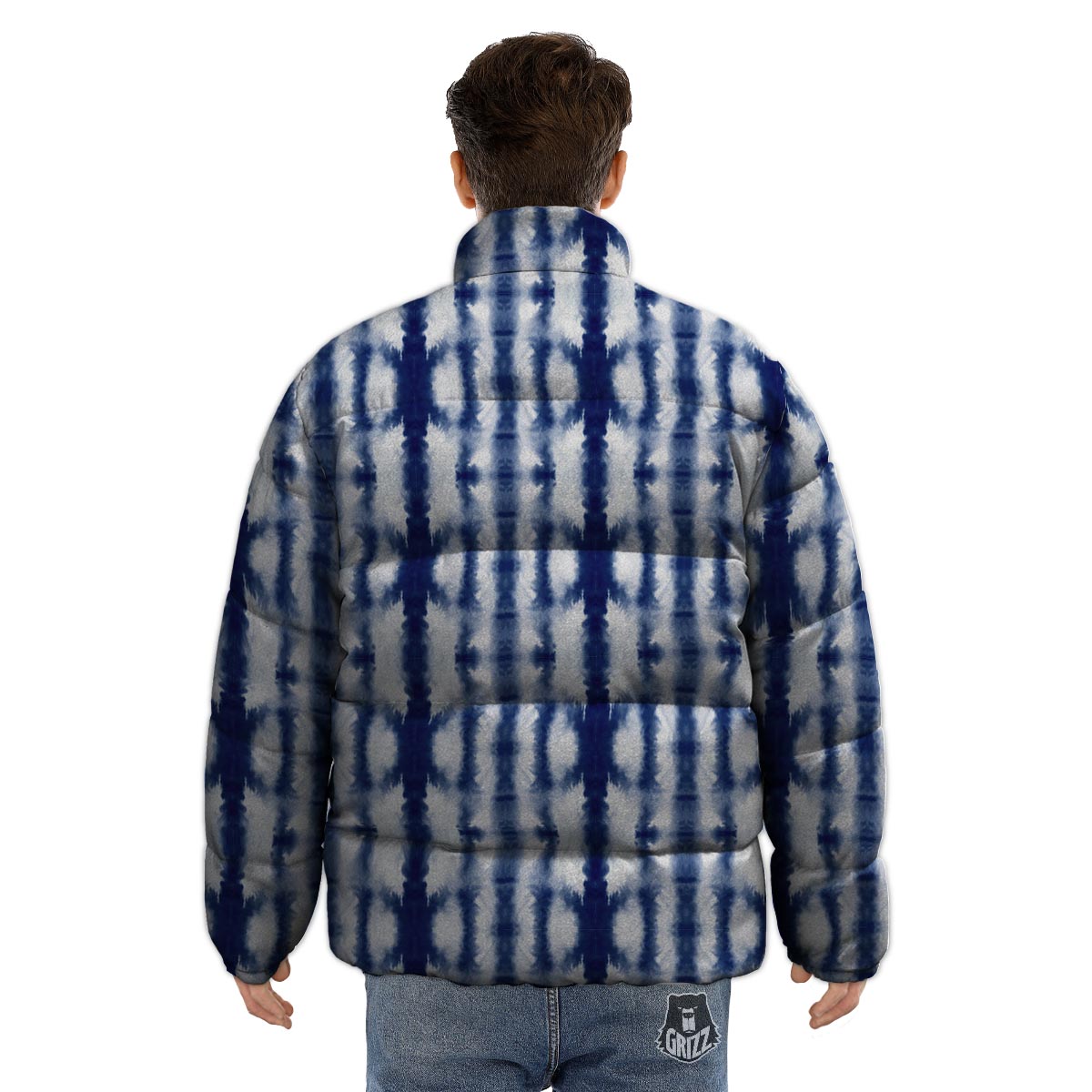 Shibori Tie Dye Print Pattern Puffer Jacket-grizzshop