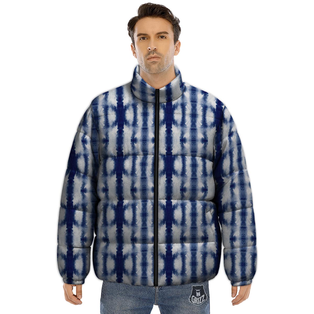 Shibori Tie Dye Print Pattern Puffer Jacket-grizzshop