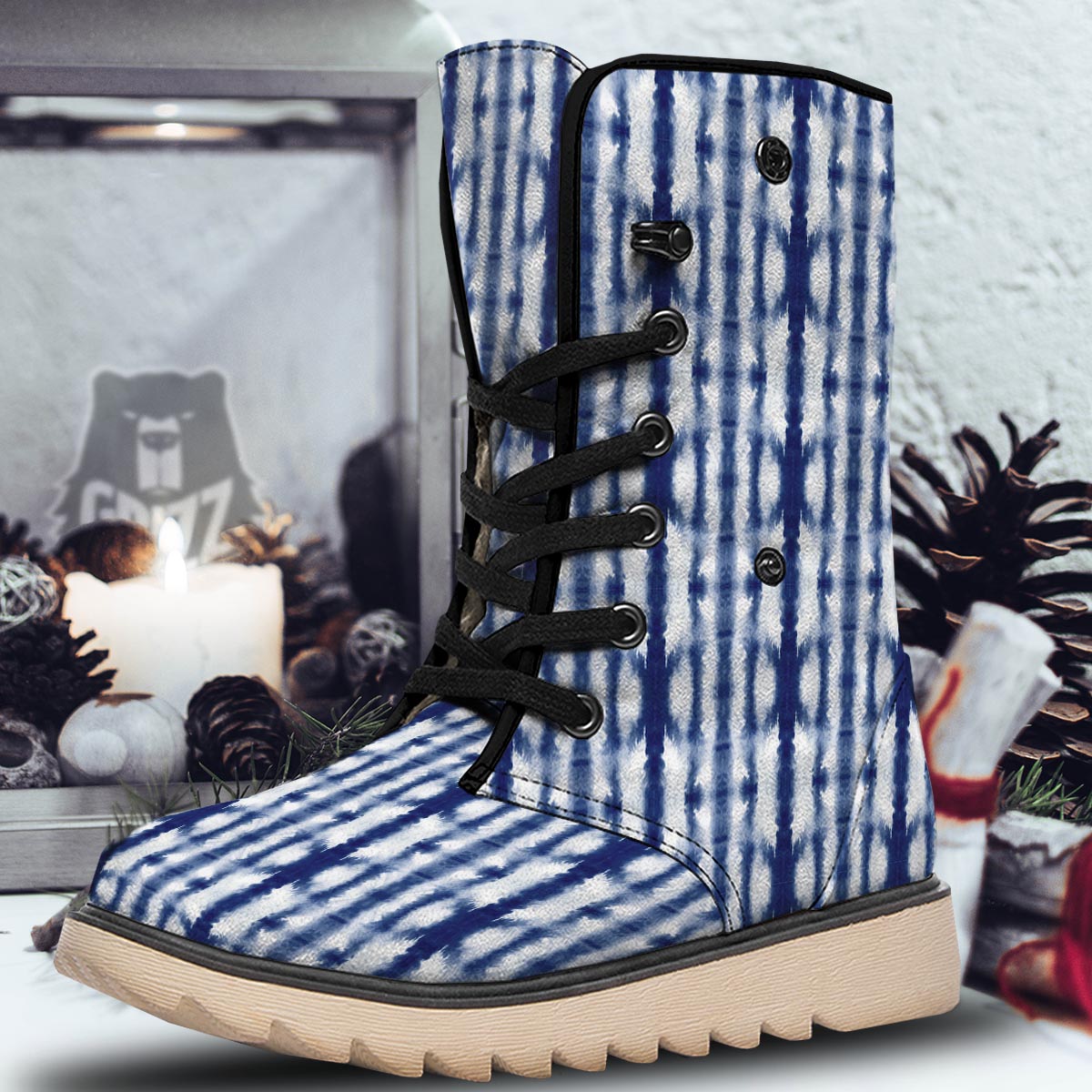 Shibori Tie Dye Print Pattern Snow Boots-grizzshop