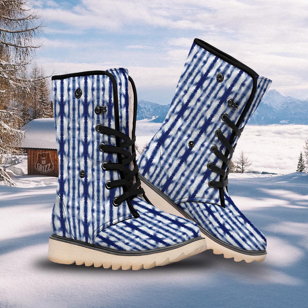 Shibori Tie Dye Print Pattern Snow Boots-grizzshop