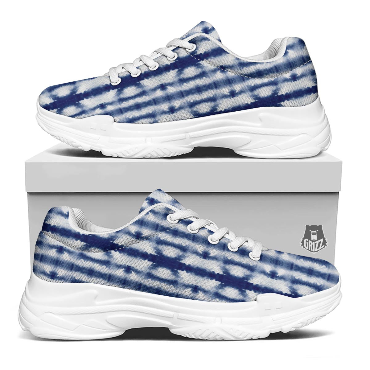 Shibori Tie Dye Print Pattern White Chunky Shoes-grizzshop