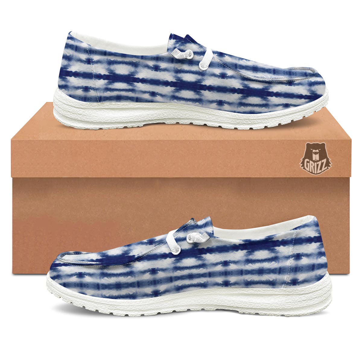 Shibori Tie Dye Print Pattern White Loafers-grizzshop