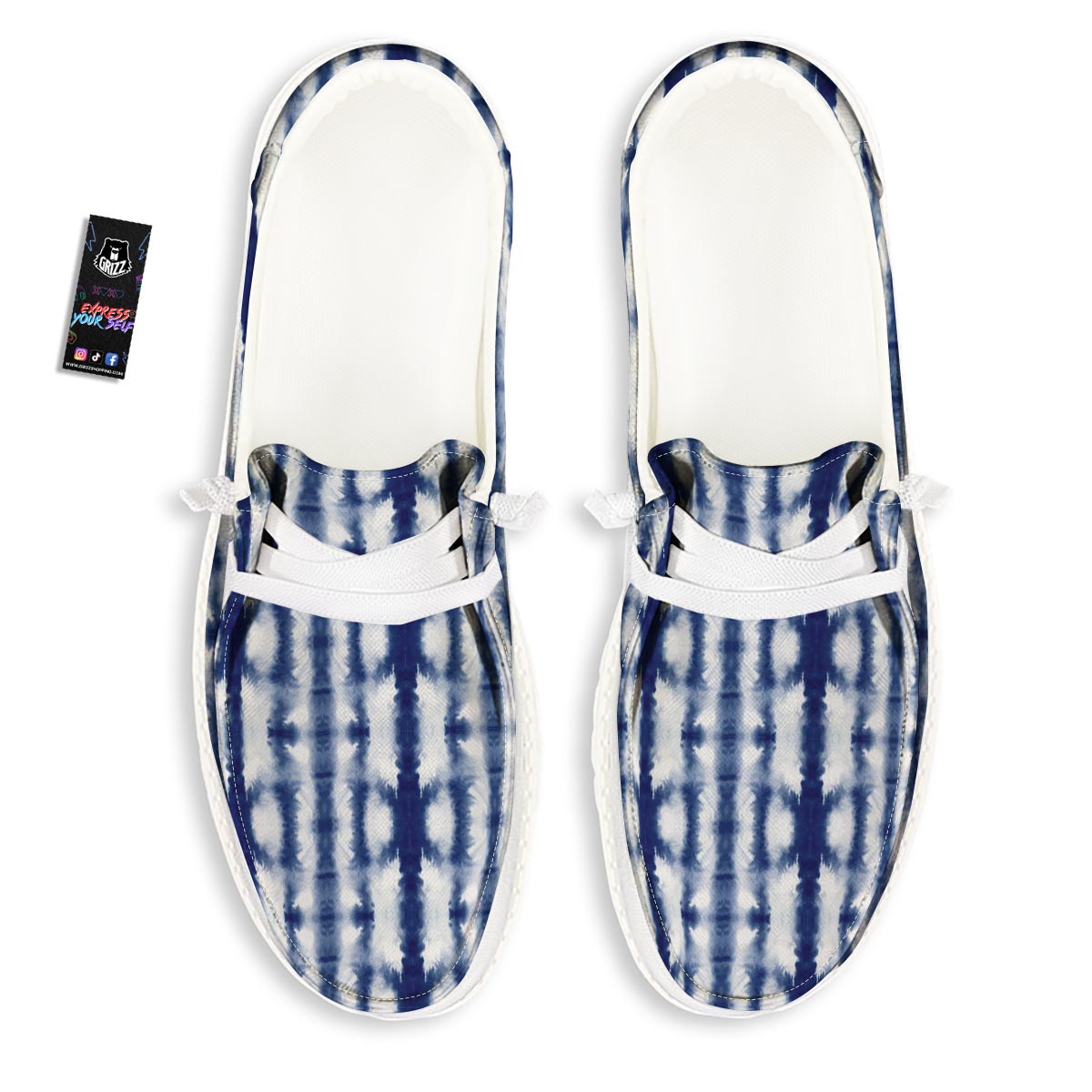 Shibori Tie Dye Print Pattern White Loafers-grizzshop