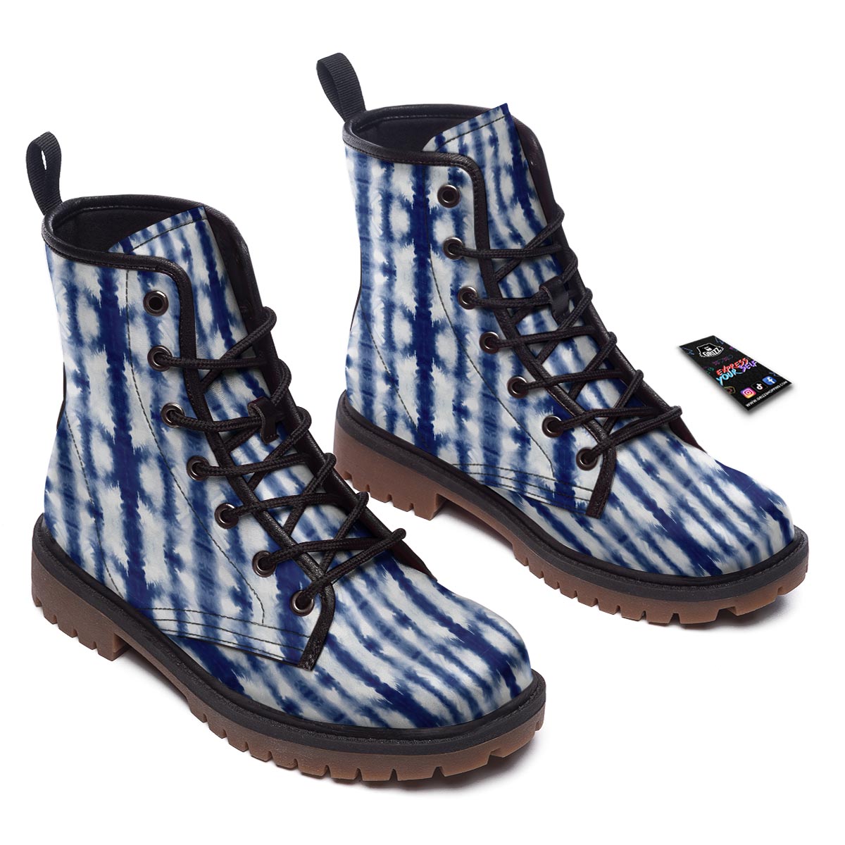 Shibori Tie Dye Print Pattern Work Boots-grizzshop
