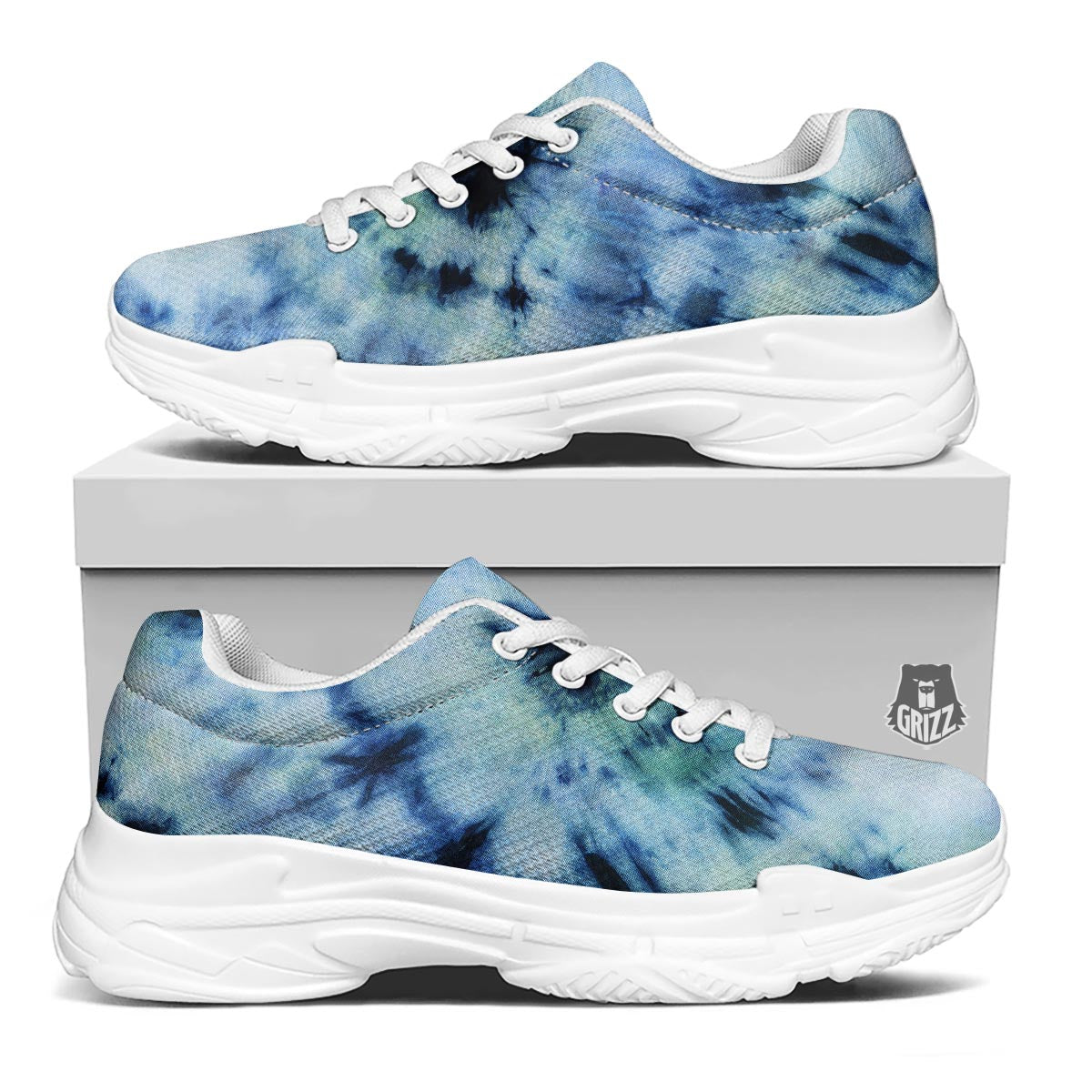 Shibori Tie Dye Print White Chunky Shoes-grizzshop