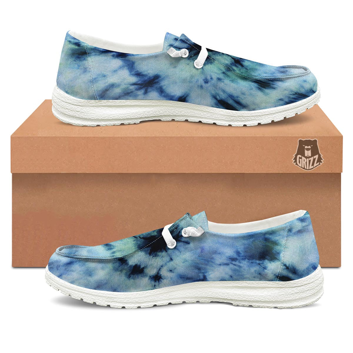 Shibori Tie Dye Print White Loafers-grizzshop