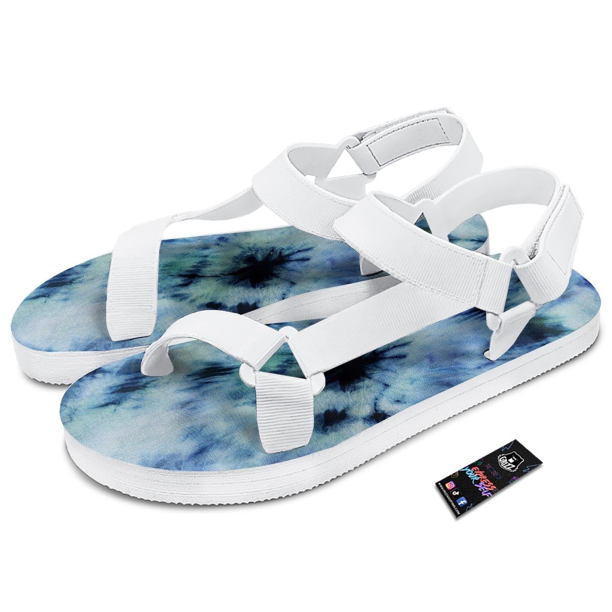 Shibori Tie Dye Print White Open Toe Sandals-grizzshop