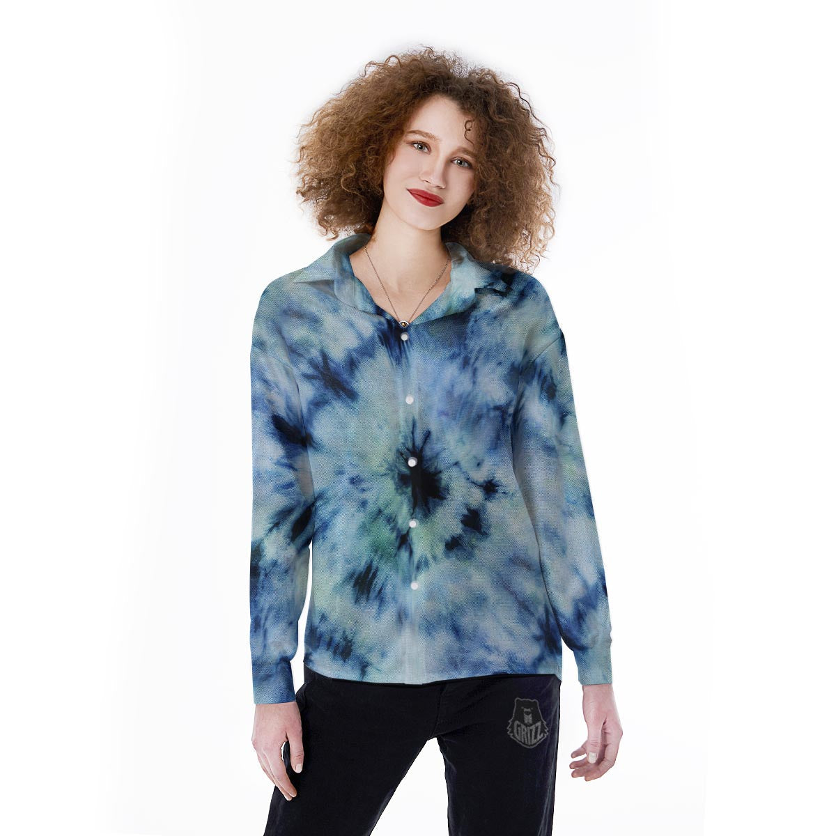 Shibori Tie Dye Print Women's Long Sleeve Shirts-grizzshop