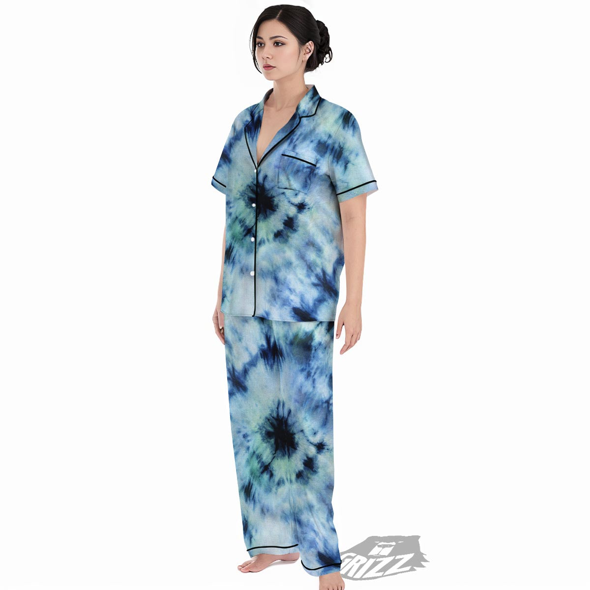 Shibori Tie Dye Print Women's Pajamas Set-grizzshop