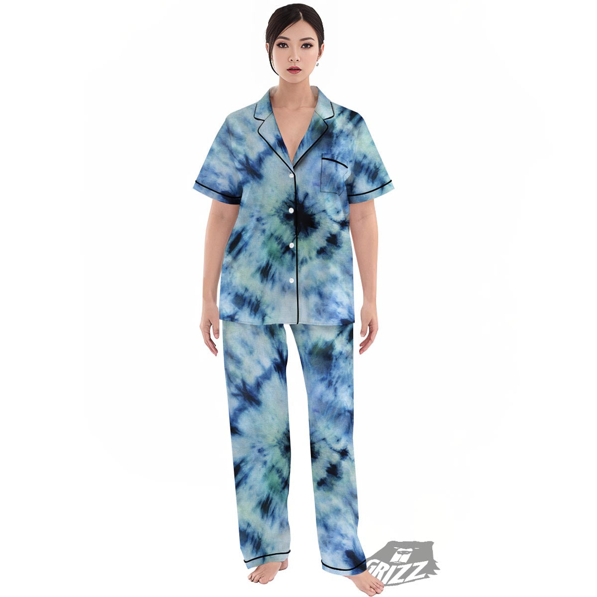 Shibori Tie Dye Print Women's Pajamas Set-grizzshop