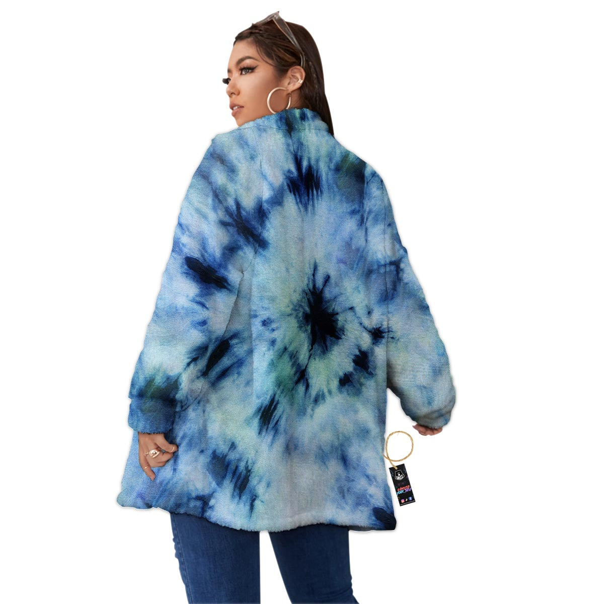 Shibori Tie Dye Print Women's Sherpa Jacket-grizzshop