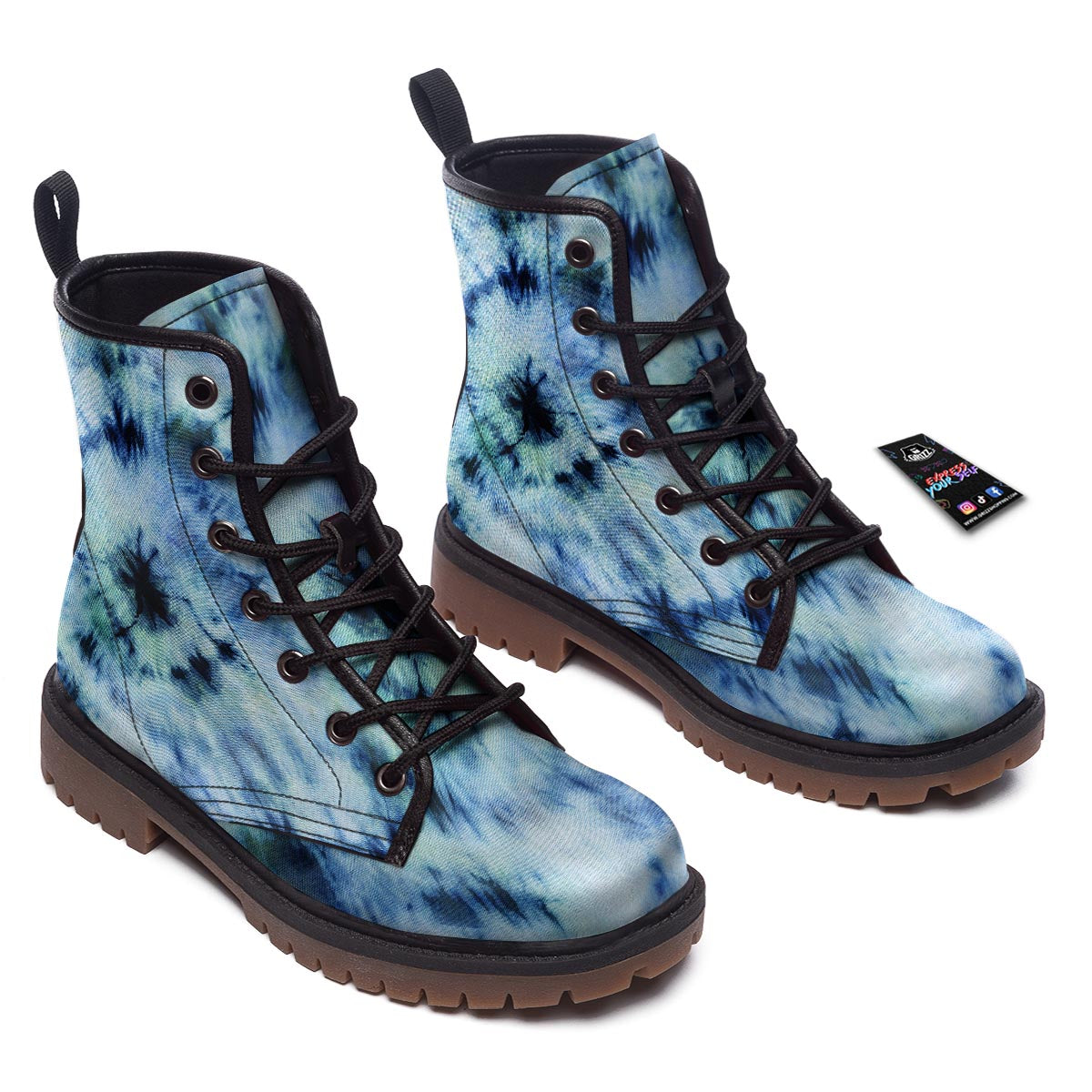 Shibori Tie Dye Print Work Boots-grizzshop