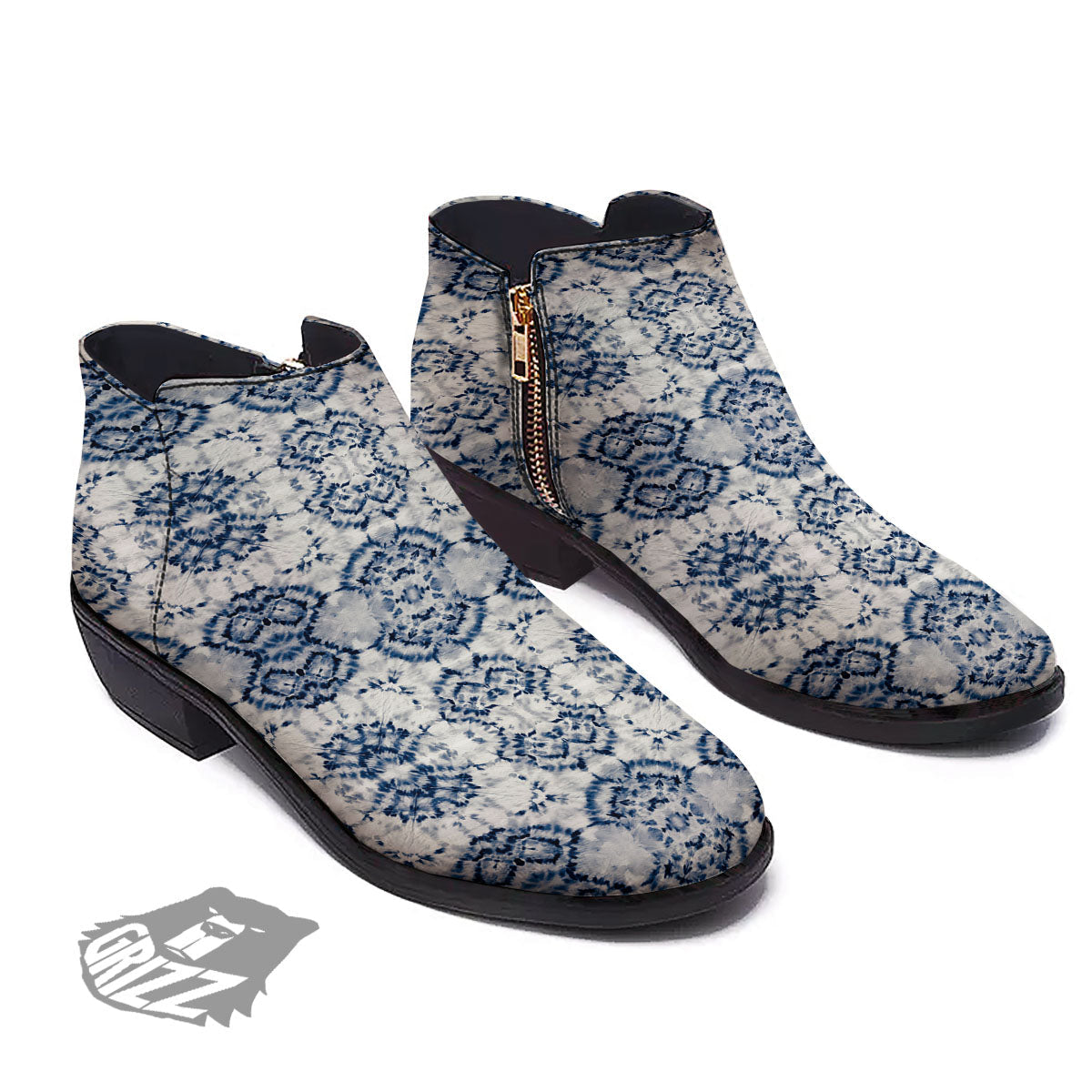 Shibori Watercolor Print Pattern Ankle Boots-grizzshop
