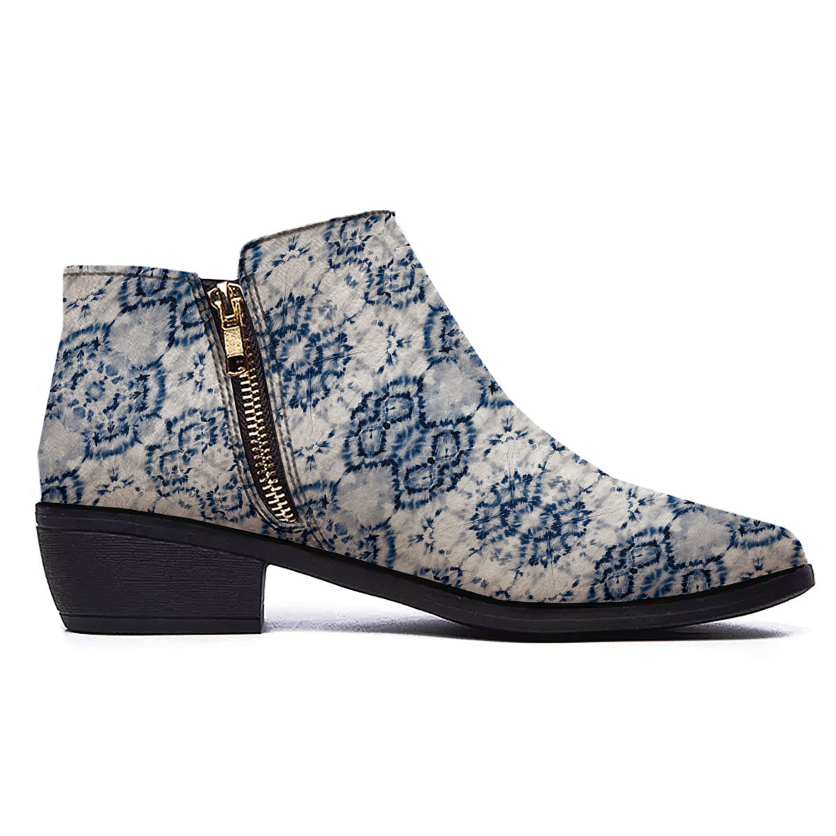 Shibori Watercolor Print Pattern Ankle Boots-grizzshop