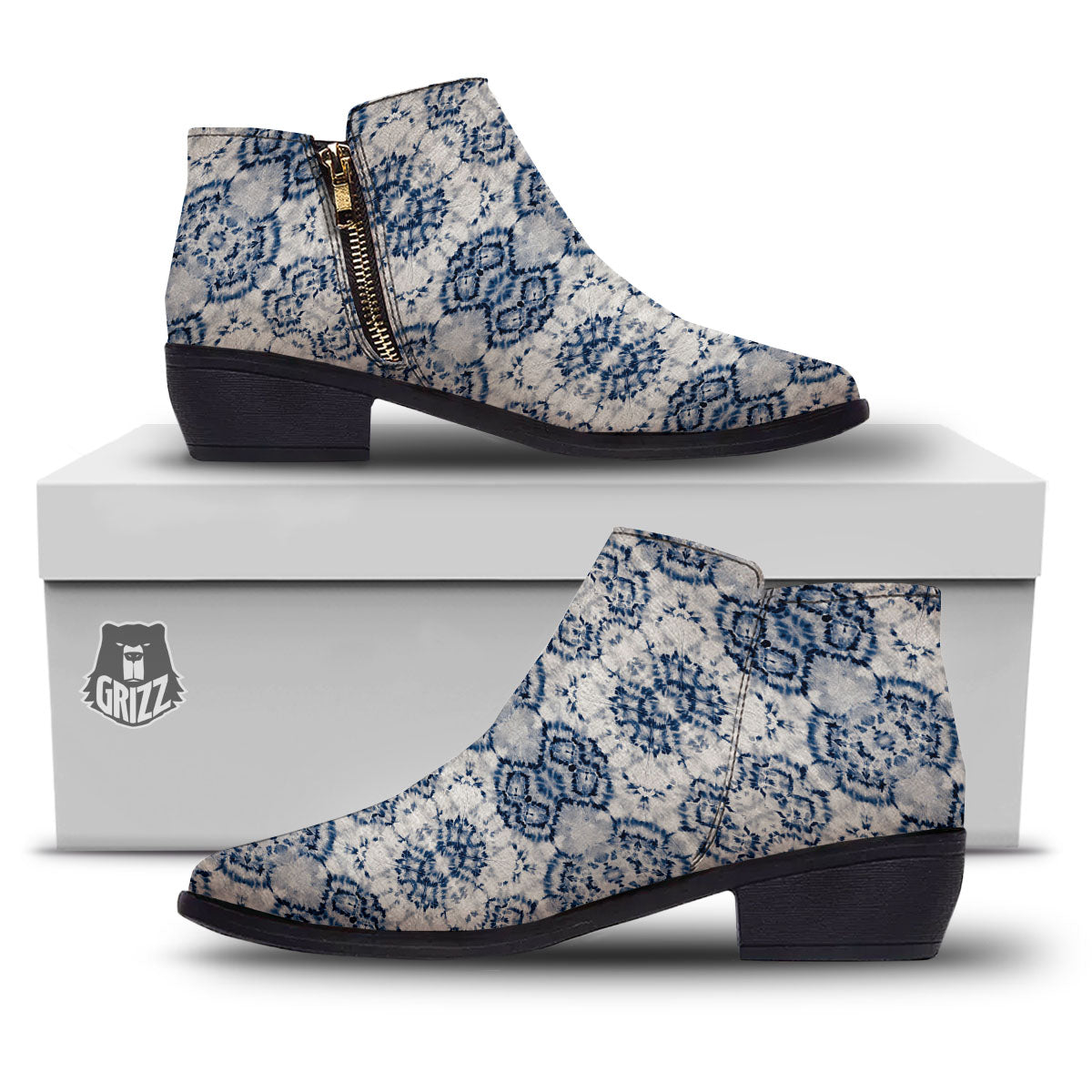 Shibori Watercolor Print Pattern Ankle Boots-grizzshop