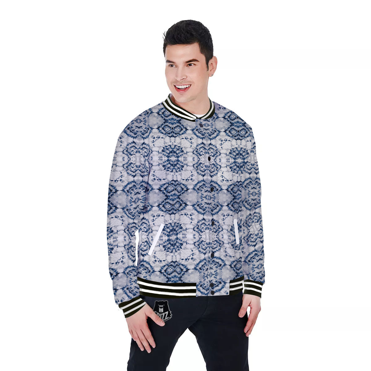 Shibori Watercolor Print Pattern Baseball Jacket-grizzshop