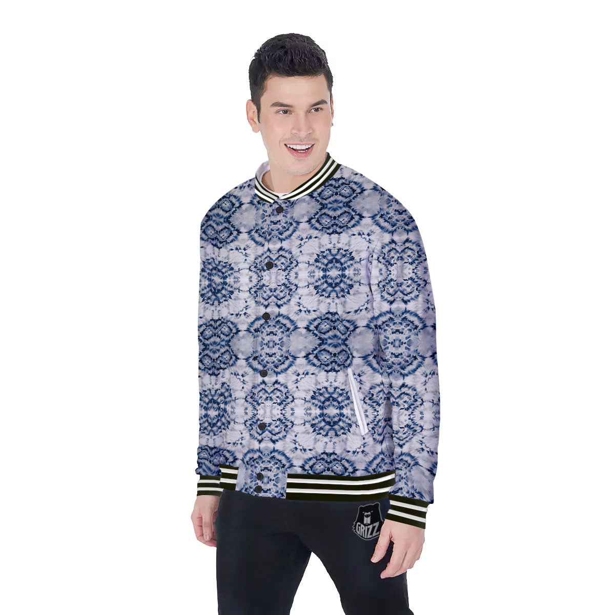 Shibori Watercolor Print Pattern Baseball Jacket-grizzshop