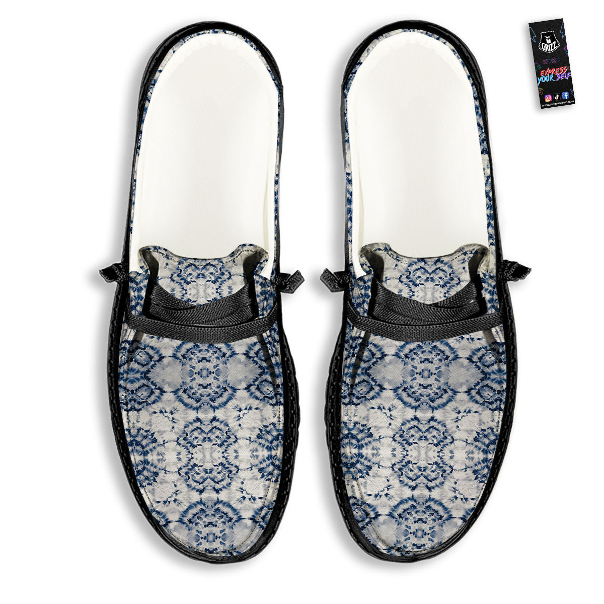 Shibori Watercolor Print Pattern Black Loafers-grizzshop