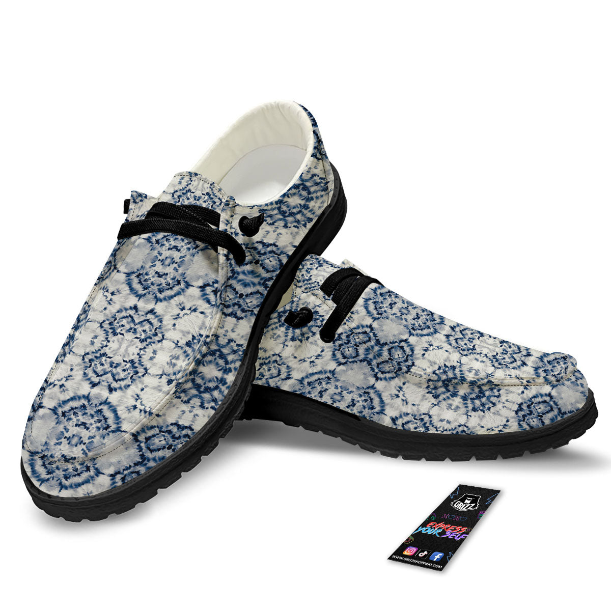 Shibori Watercolor Print Pattern Black Loafers-grizzshop