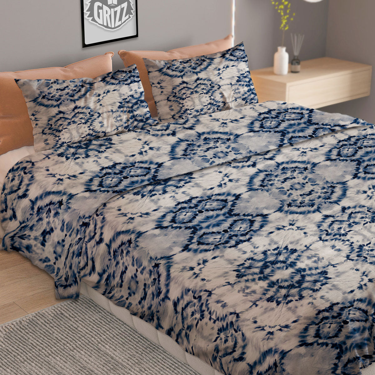 Shibori Watercolor Print Pattern Duvet Cover Bedding Set