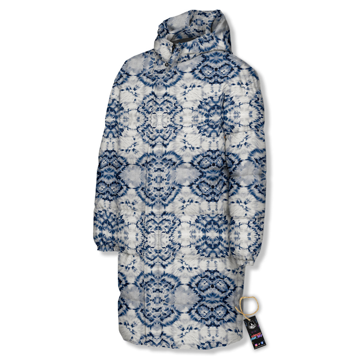 Shibori Watercolor Print Pattern Long Down Jacket-grizzshop