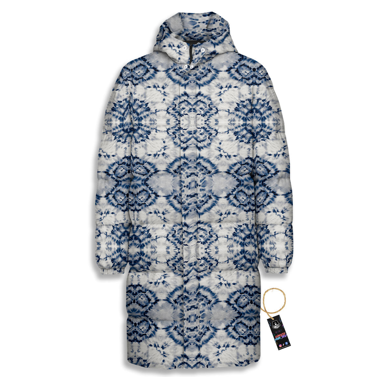 Shibori Watercolor Print Pattern Long Down Jacket-grizzshop