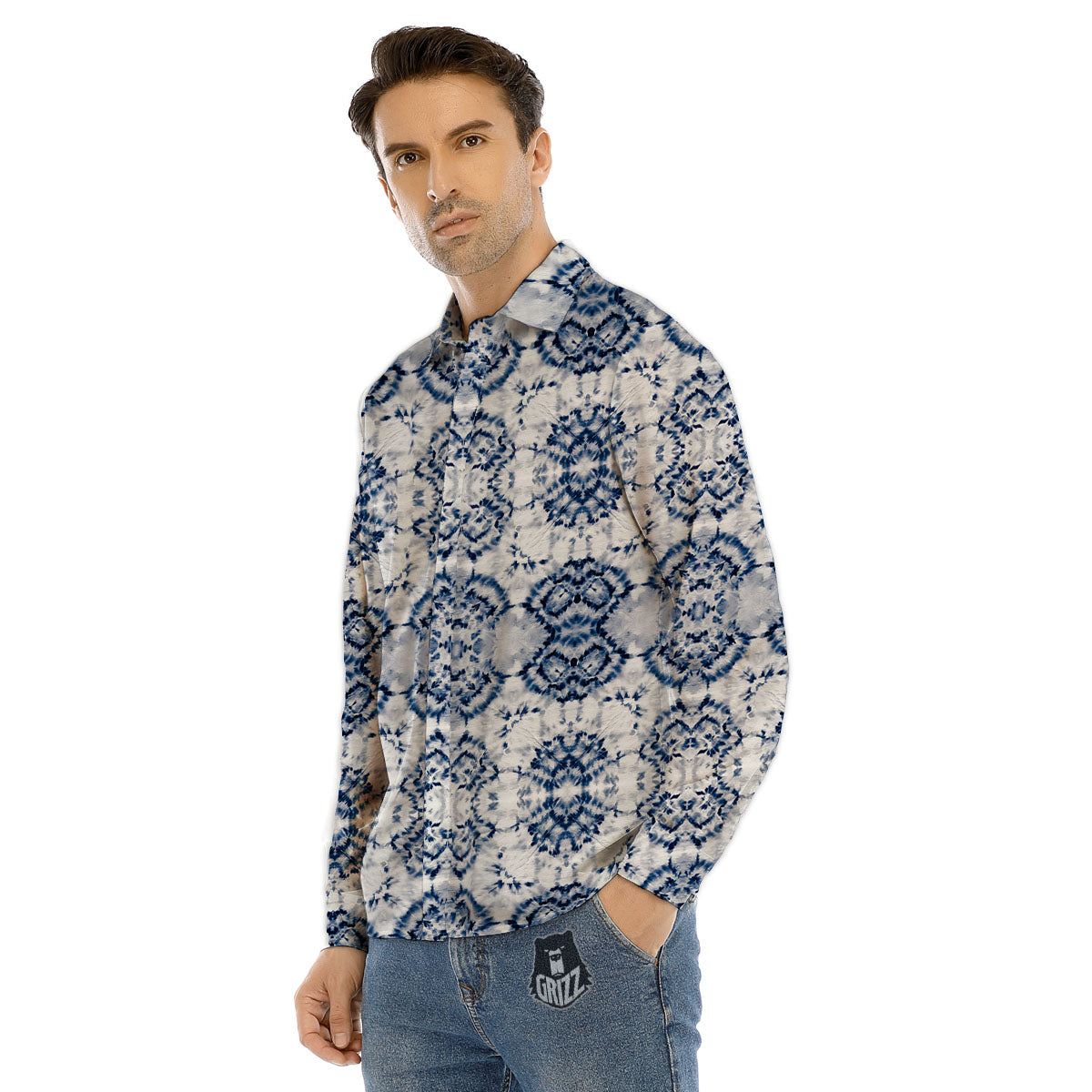 Shibori Watercolor Print Pattern Men's Dress Shirts-grizzshop
