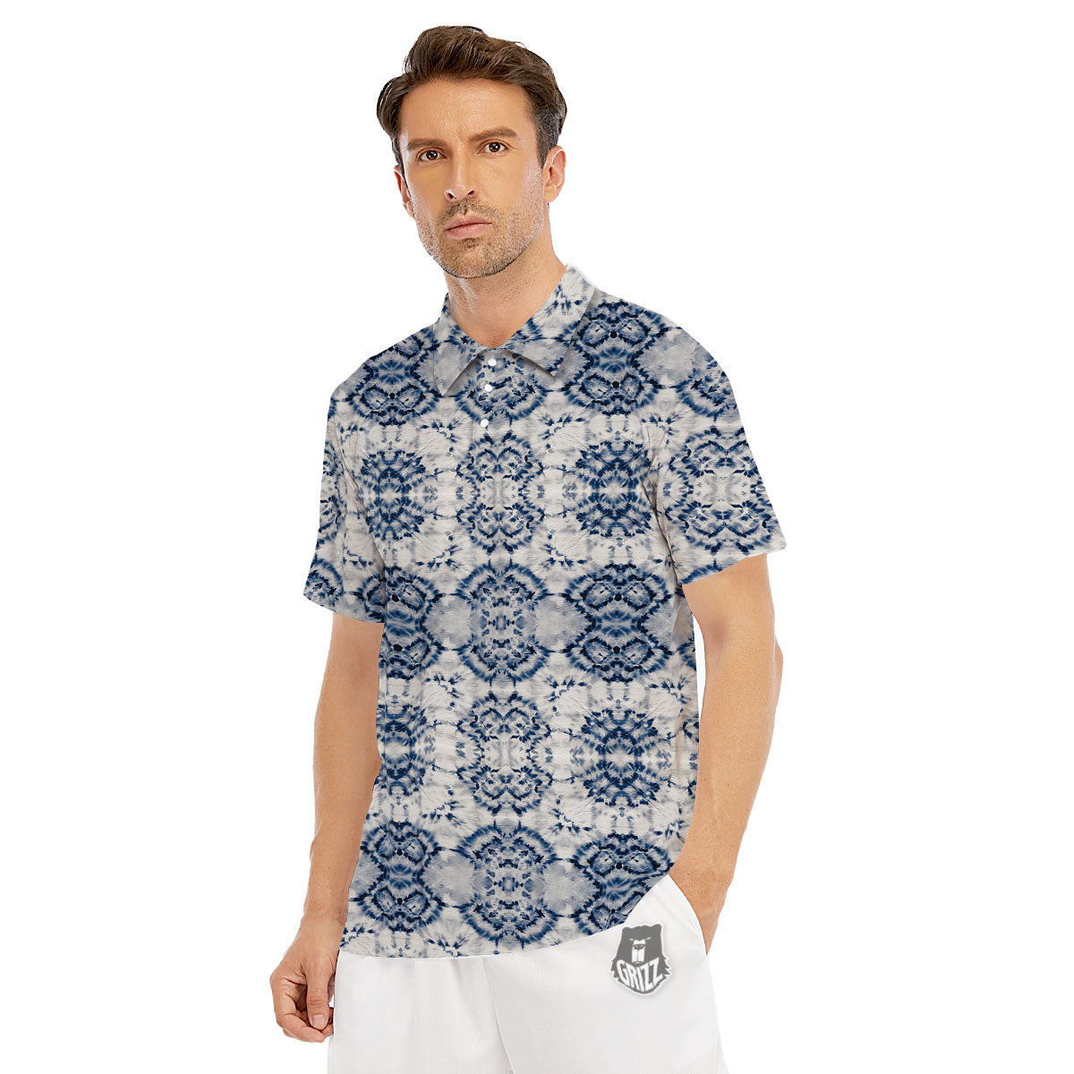 Shibori Watercolor Print Pattern Men's Golf Shirts-grizzshop