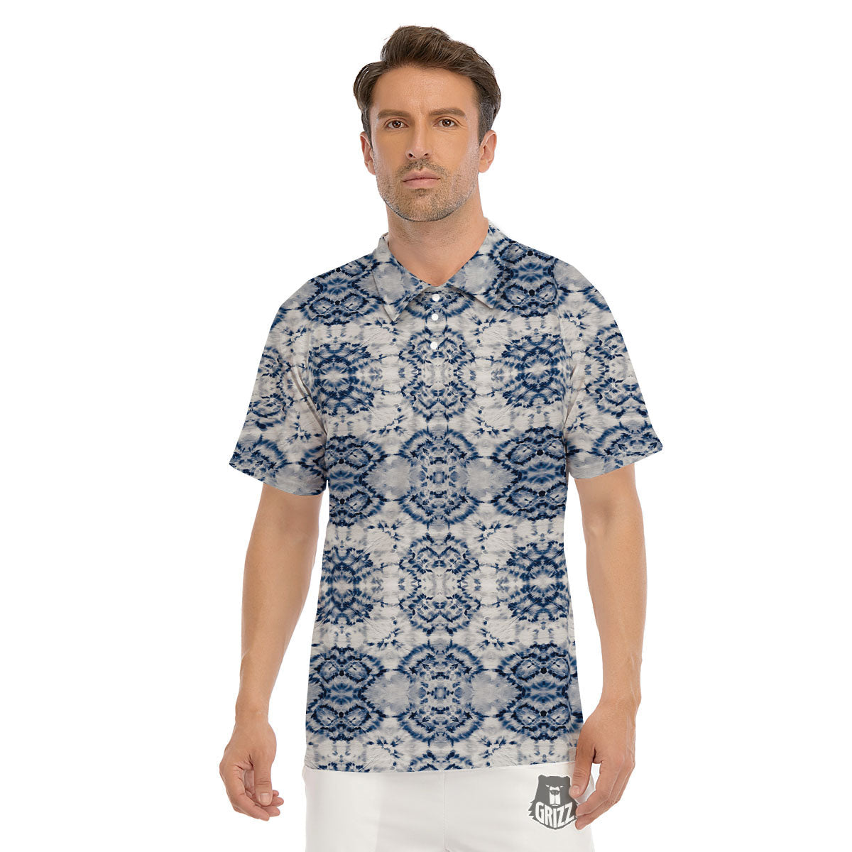 Shibori Watercolor Print Pattern Men's Golf Shirts-grizzshop