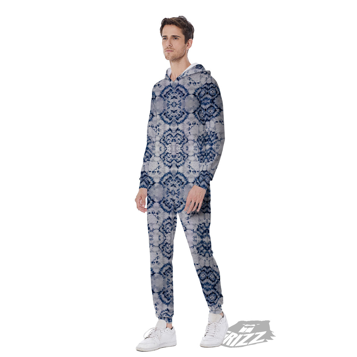 Shibori Watercolor Print Pattern Men's Jumpsuit-grizzshop