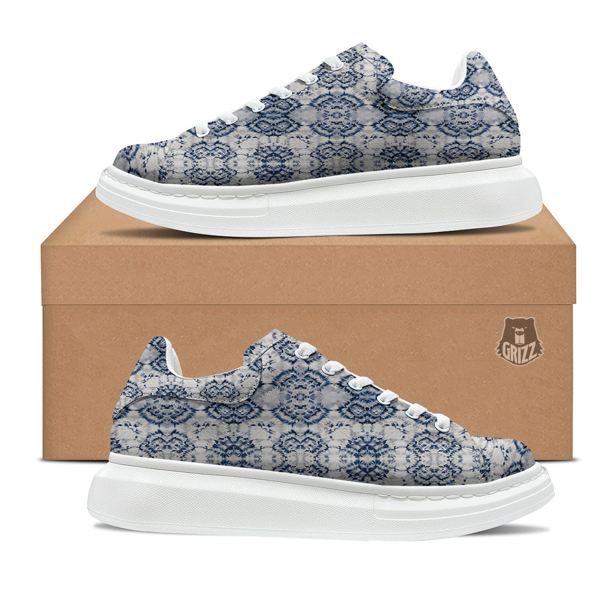Shibori Watercolor Print Pattern Platform Shoes-grizzshop
