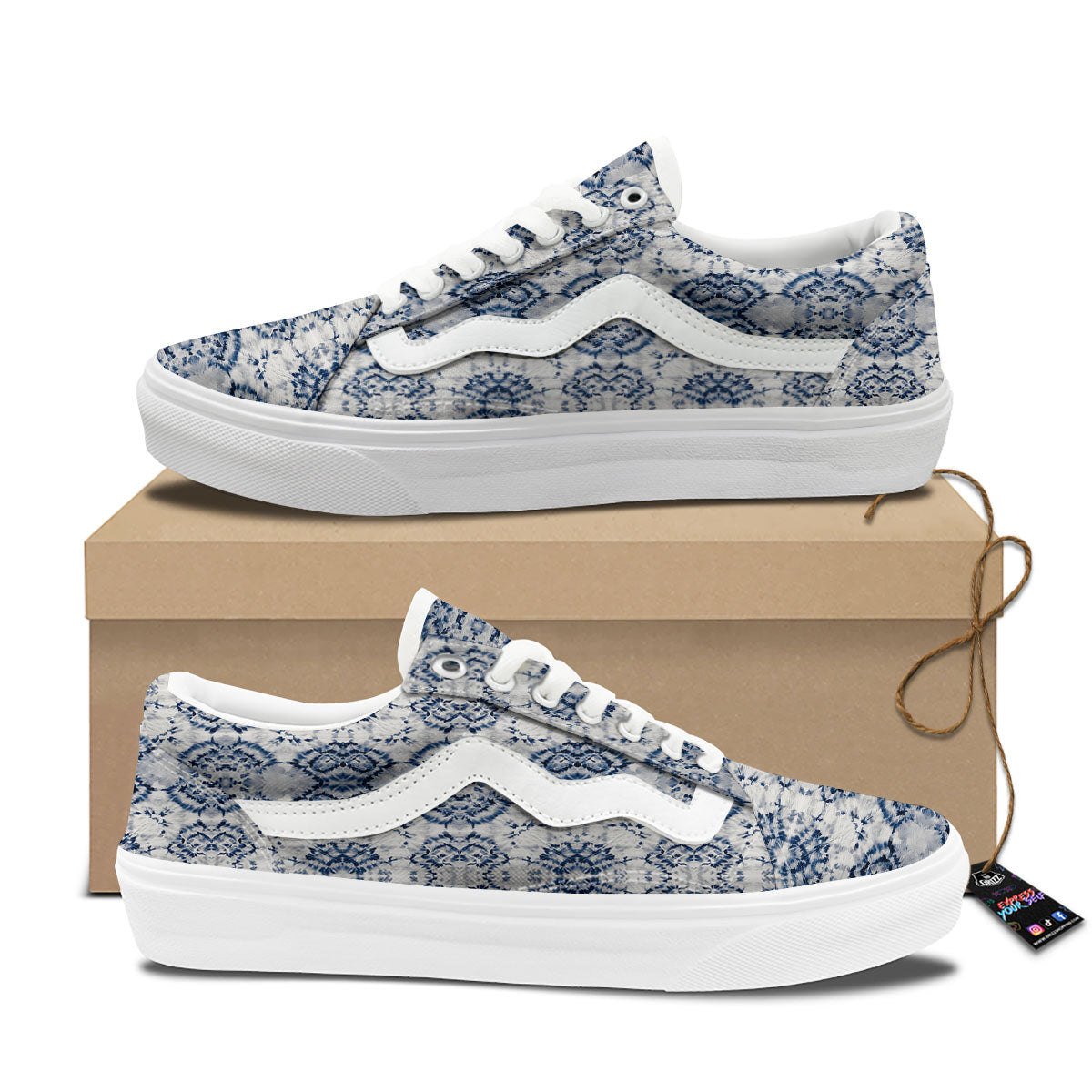 Shibori Watercolor Print Pattern Skate Shoes-grizzshop